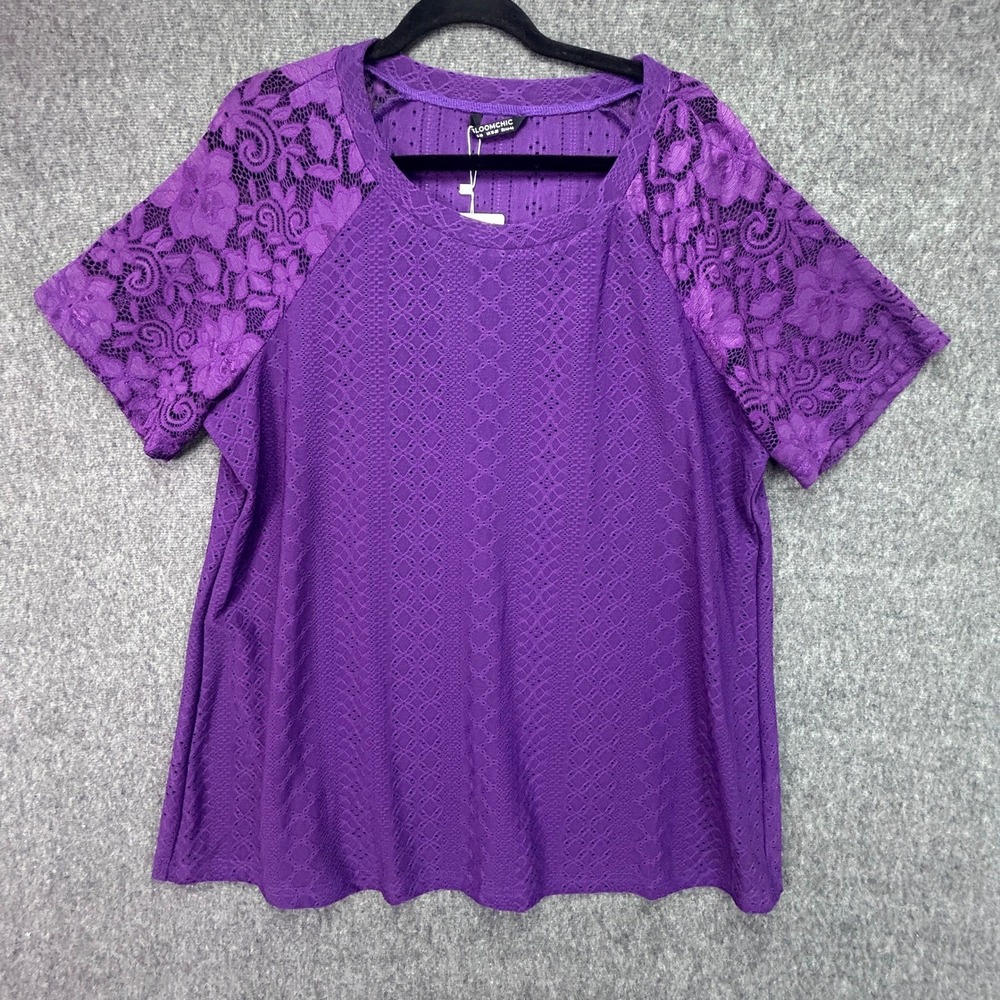 BloomChic Purple Lace Short Sleeve Eyelet Top Plus Size 14-16 NWT